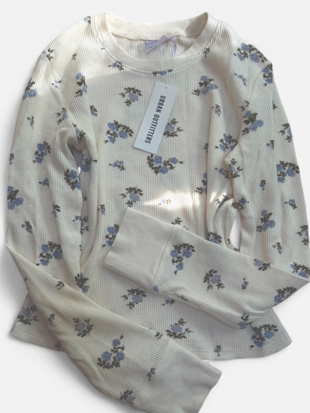 Danielle Guizio Cream Floral Long Sleeve Thermal Top